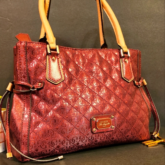 Guess Handbags - Guess 1981 Large Metallic Merlot Signature Shoulder Bag/Satchel